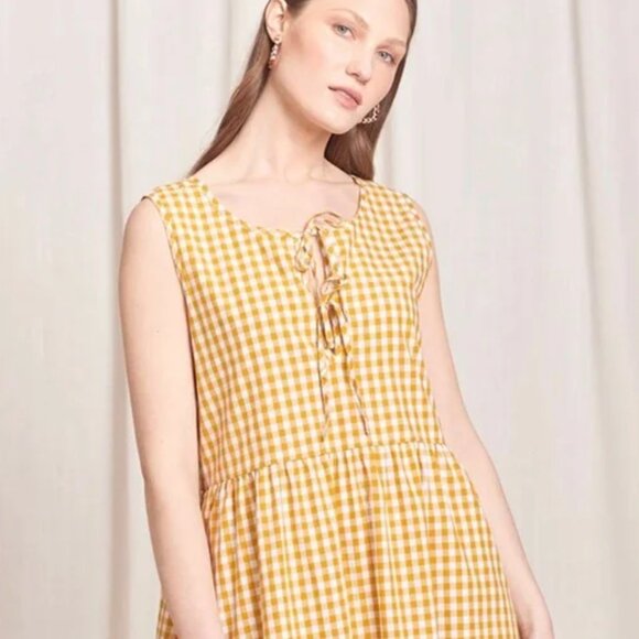 Tradlands Birdie Sleeveless Dress, Gingham Marigold - Picture 4 of 10
